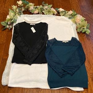 2 Loft sweaters size XS in black and pine green.